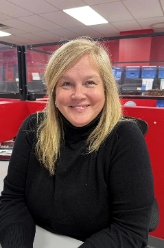 a woman wearing glasses